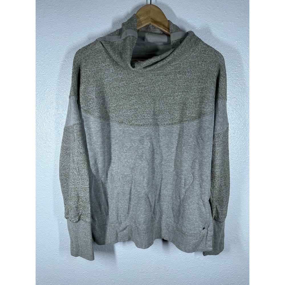 PrAna Pullover Womens Medium Gray Cowl Neck Fleece Sweatshirt Colorblock Pockets